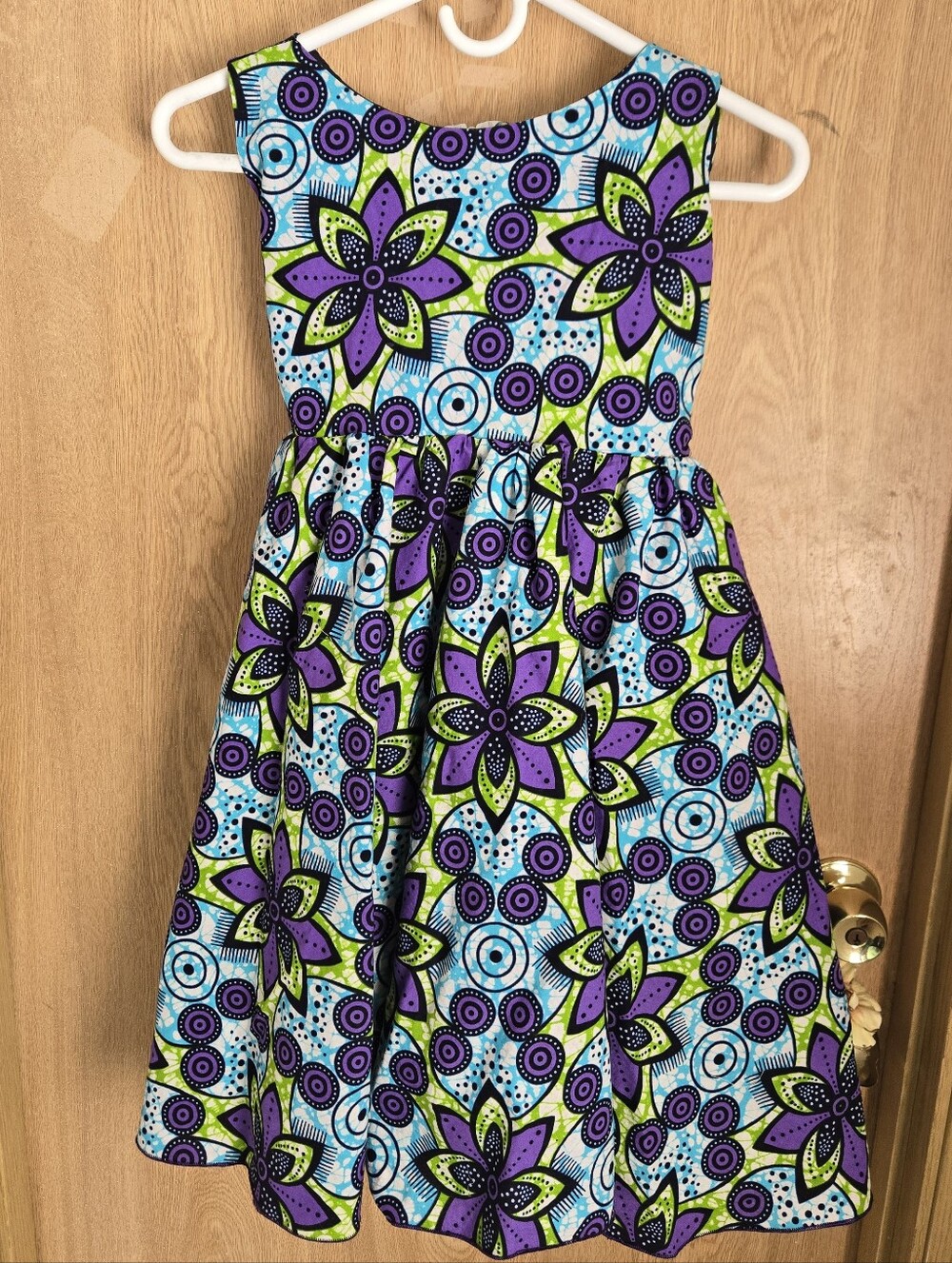 Girls African Floral Print Sleeveless Fit & Flare Handmade Dress